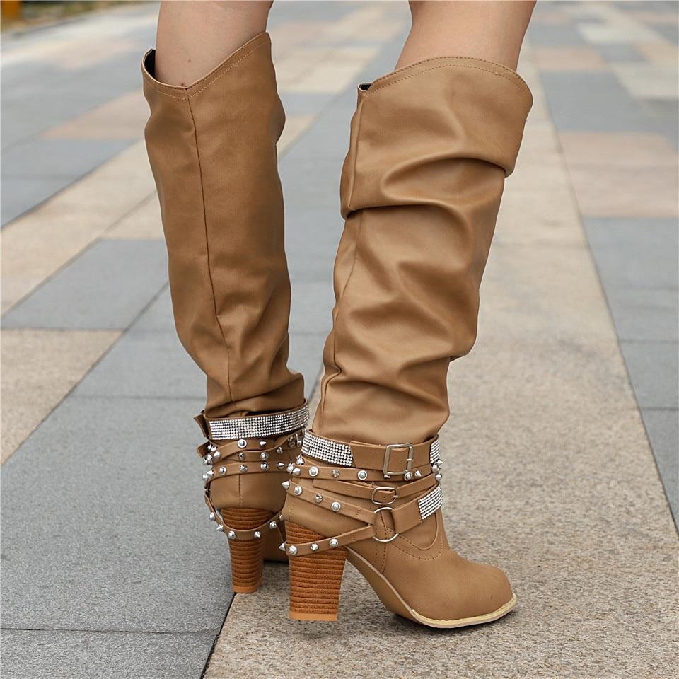 Pam | Rhinestone-Strap Block-Heel Slouch Boots