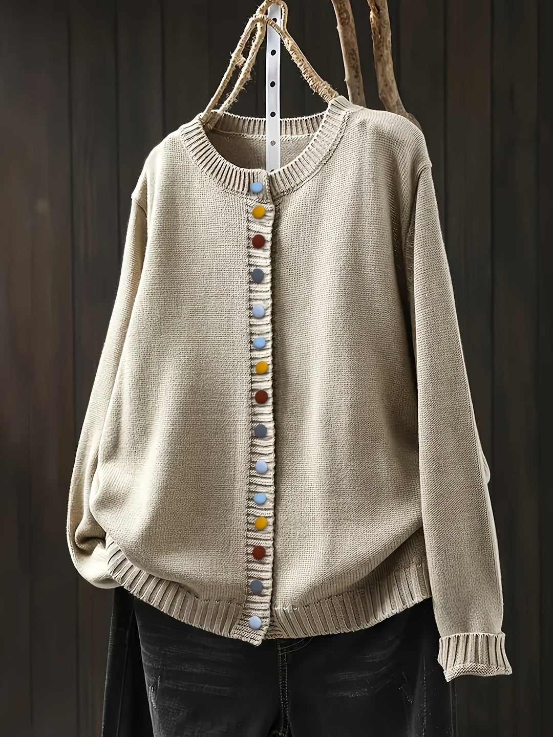 Gretchen | Decorative-Button Relaxed One-Size Cardigan