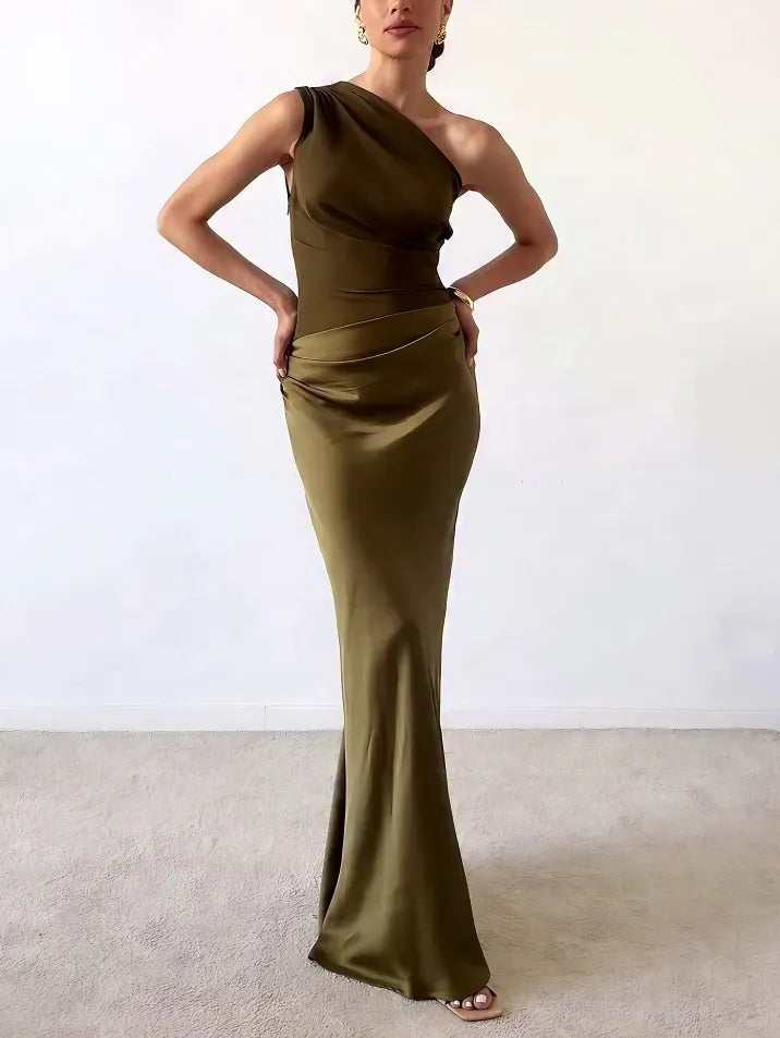 Anita | One-Shoulder Pleated Maxi Wedding Guest Dress