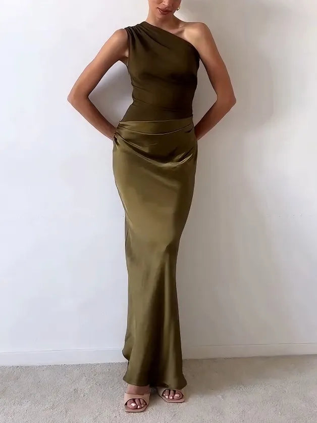 Anita | One-Shoulder Pleated Maxi Wedding Guest Dress