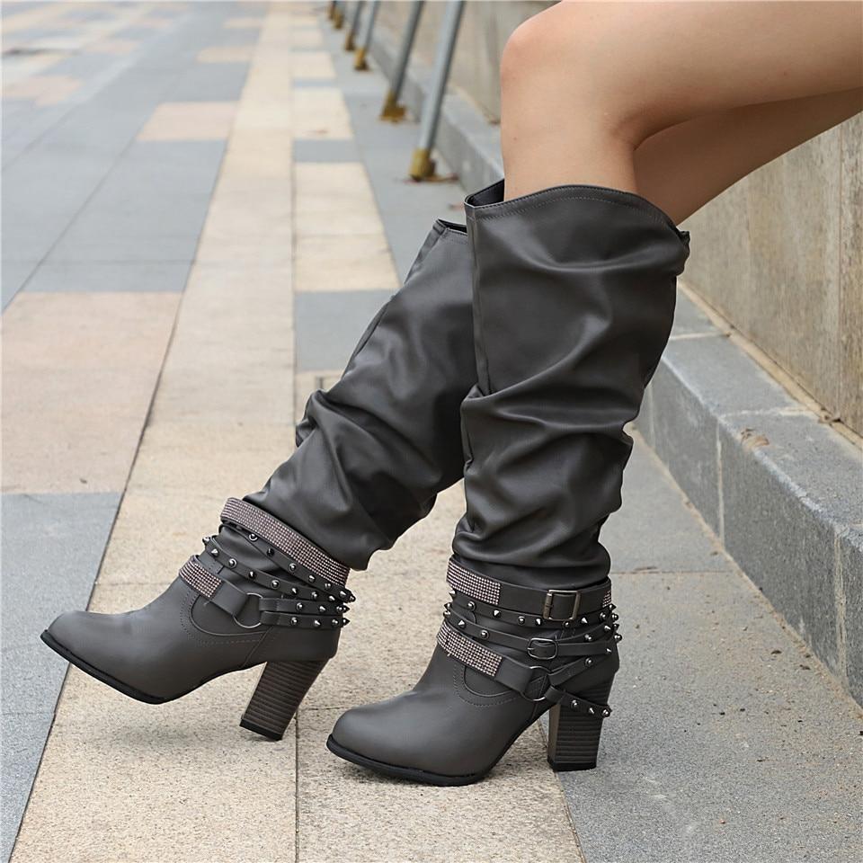 Pam | Rhinestone-Strap Block-Heel Slouch Boots