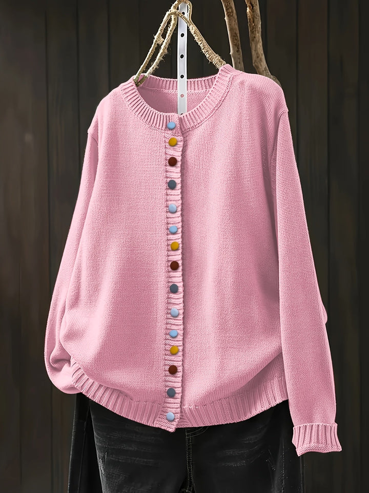 Gretchen | Decorative-Button Relaxed One-Size Cardigan