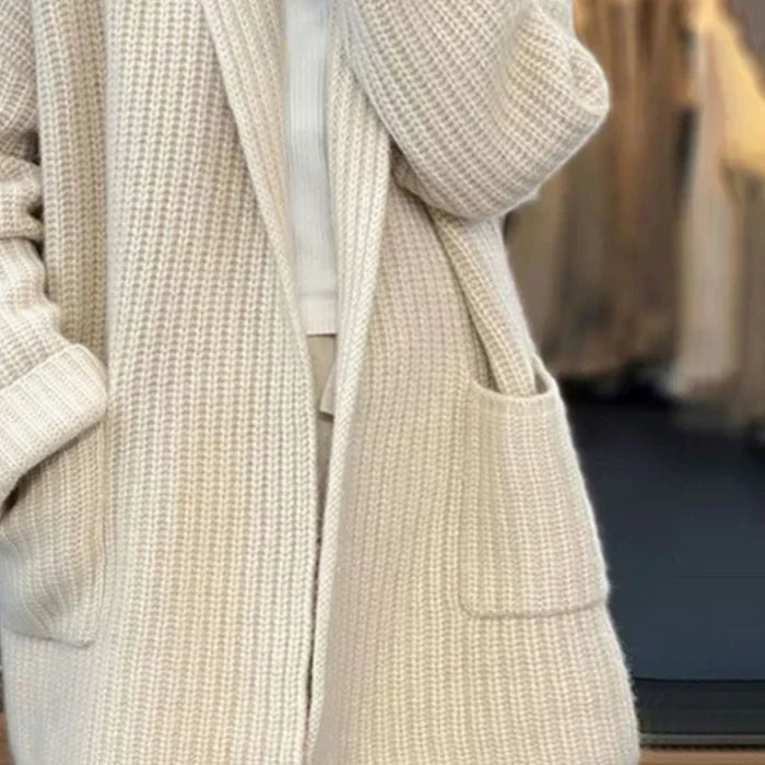 Hilary | Shawl-Collar Patch-Pocket Longline Cardigan