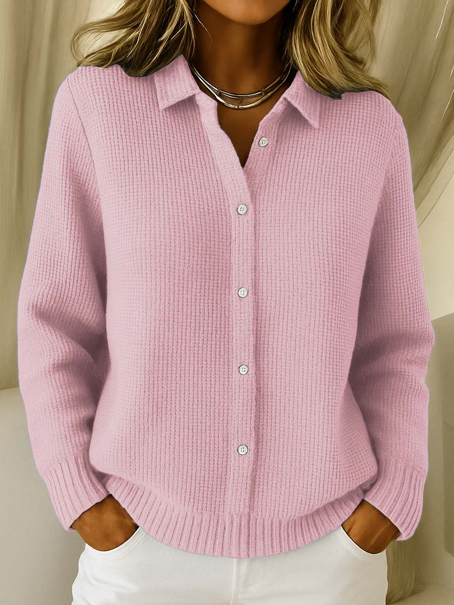 Nancy | Button-Front Ribbed-Trim Collared Sweater