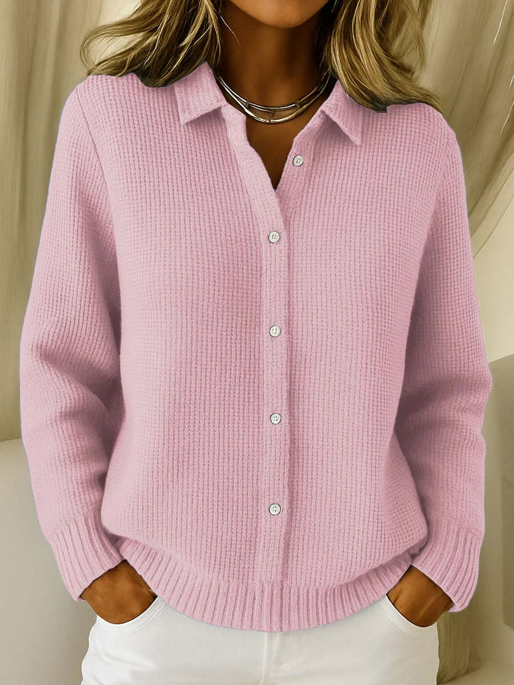 Nancy | Button-Front Ribbed-Trim Collared Sweater