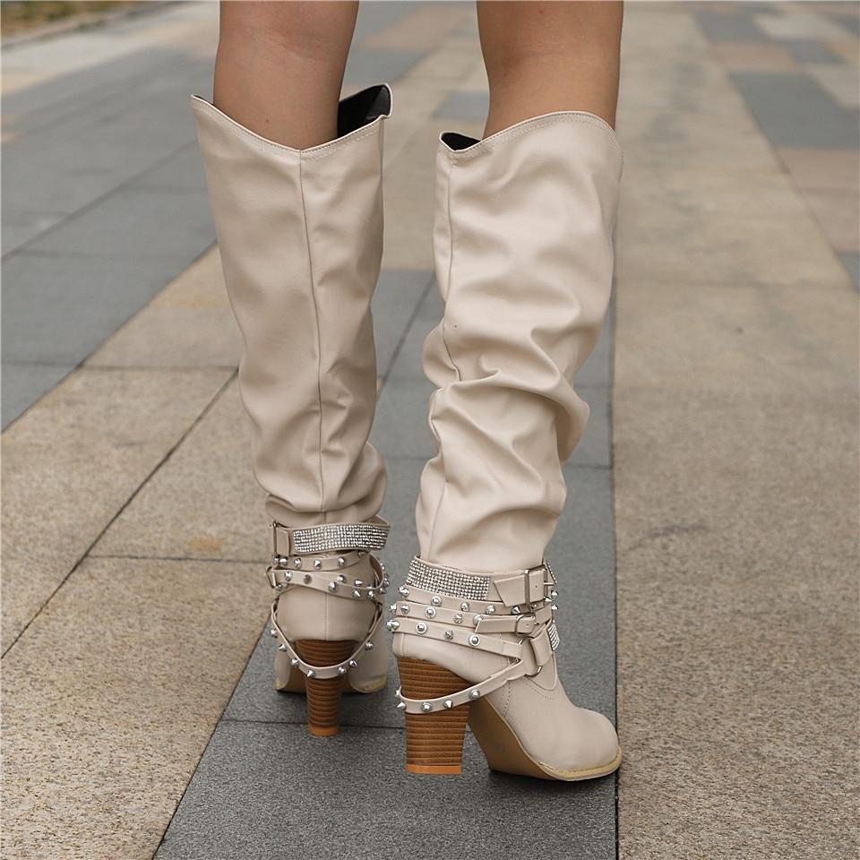 Pam | Rhinestone-Strap Block-Heel Slouch Boots