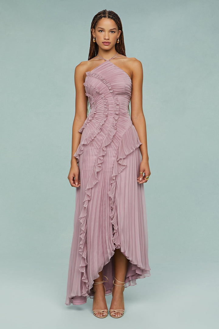 Estelle | Halter-Neck Draped Pleat Wedding Guest Dress
