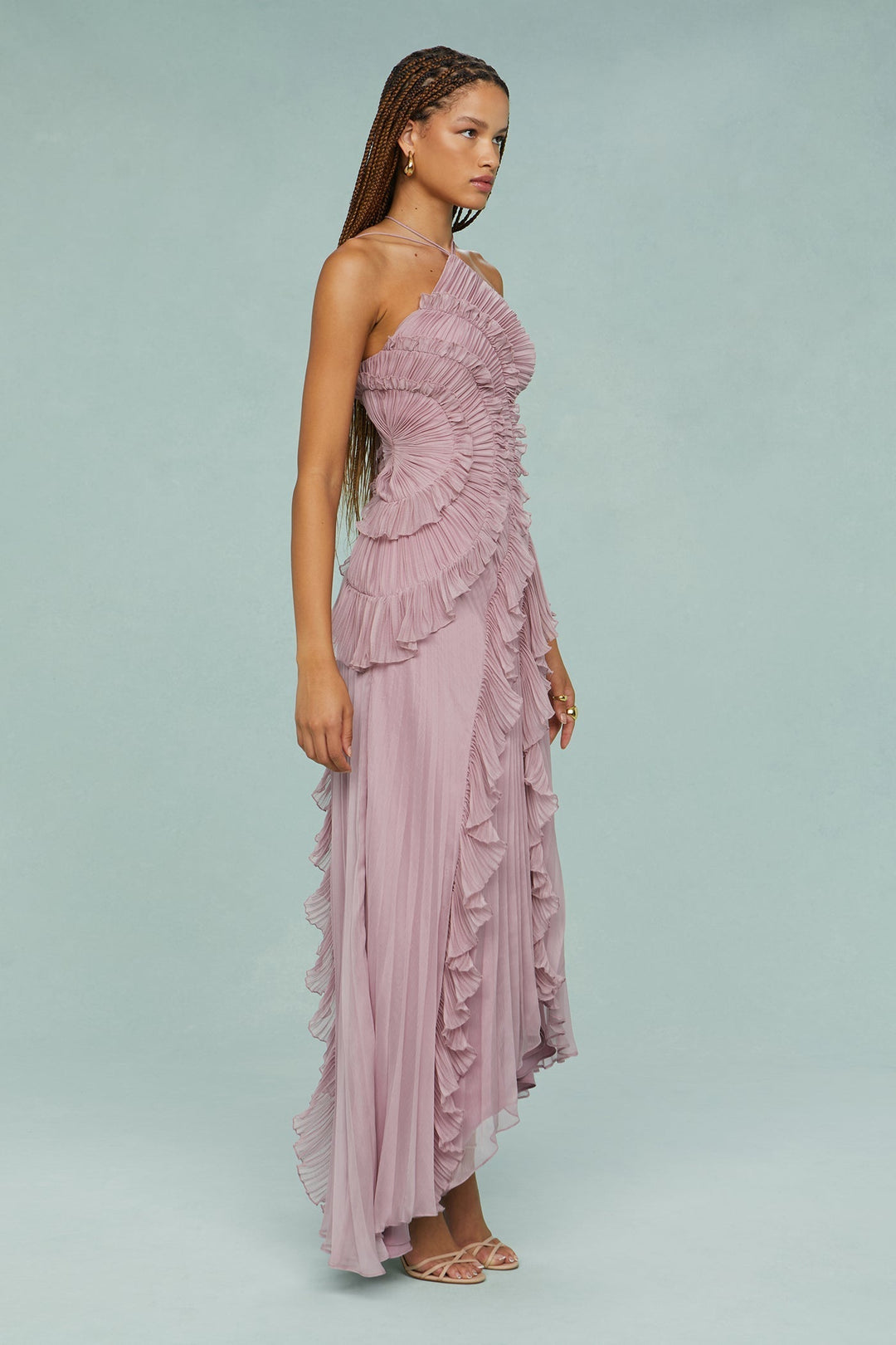 Estelle | Halter-Neck Draped Pleat Wedding Guest Dress