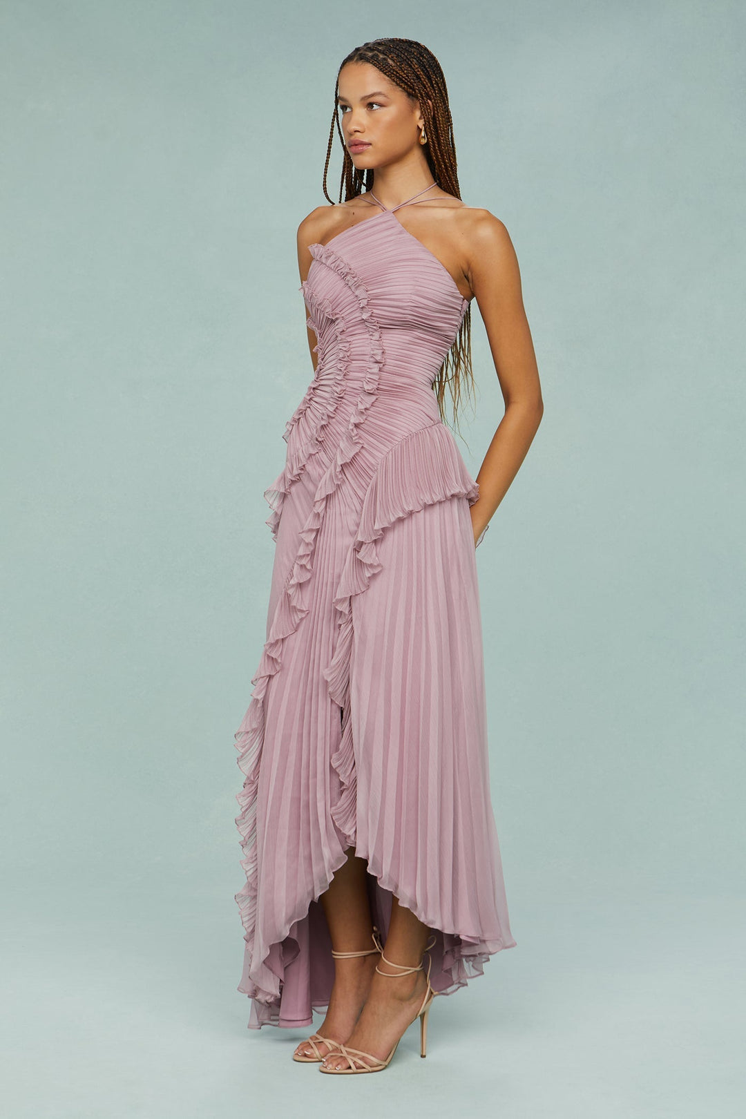 Estelle | Halter-Neck Draped Pleat Wedding Guest Dress
