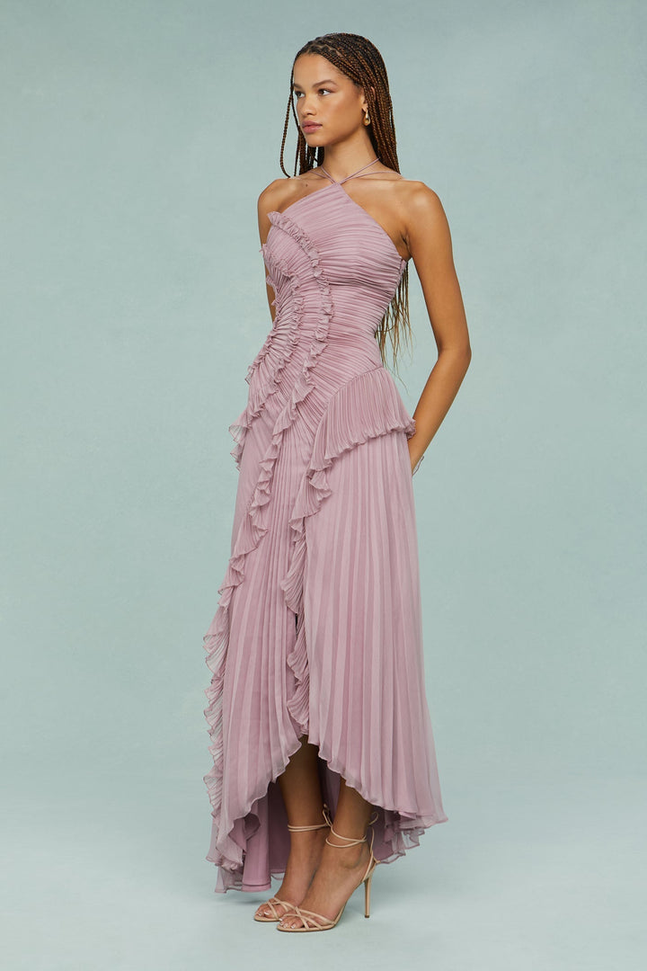Estelle | Halter-Neck Draped Pleat Wedding Guest Dress