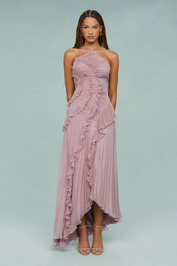 Estelle | Halter-Neck Draped Pleat Wedding Guest Dress