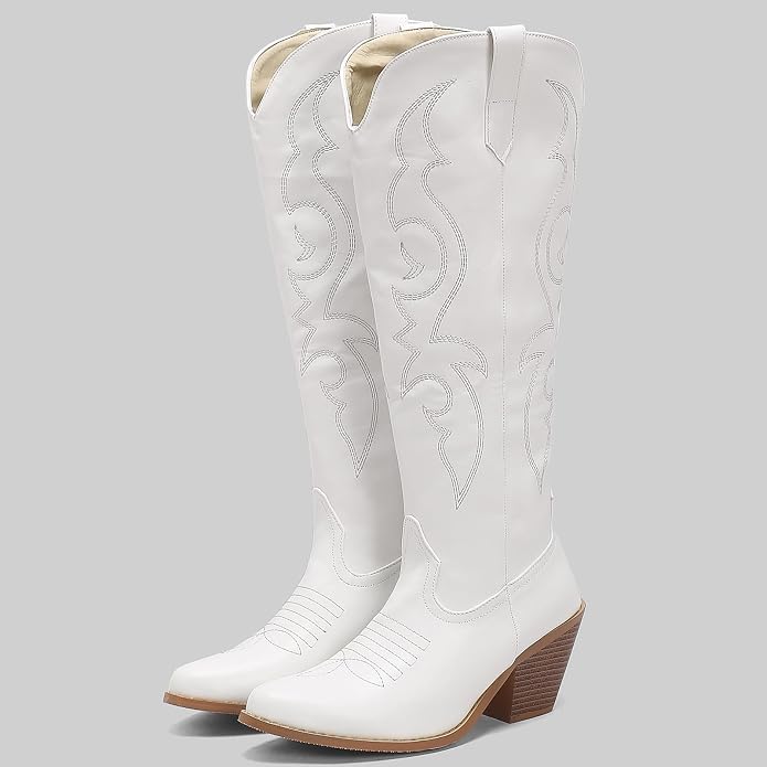 Melanie | Embroidered Pointed-Toe Knee-High Cowboy Boots