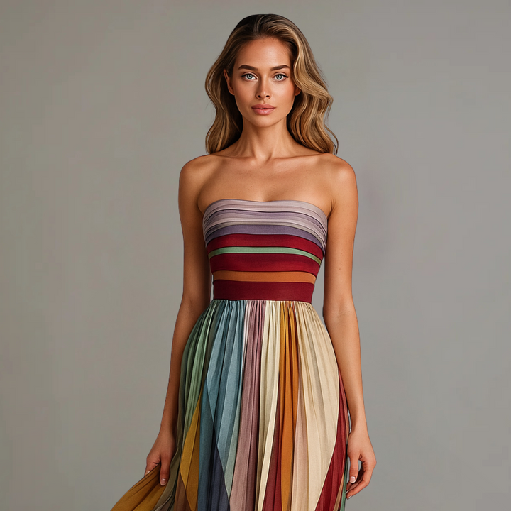 Judith | Strapless Pleated Maxi Dress for Summer
