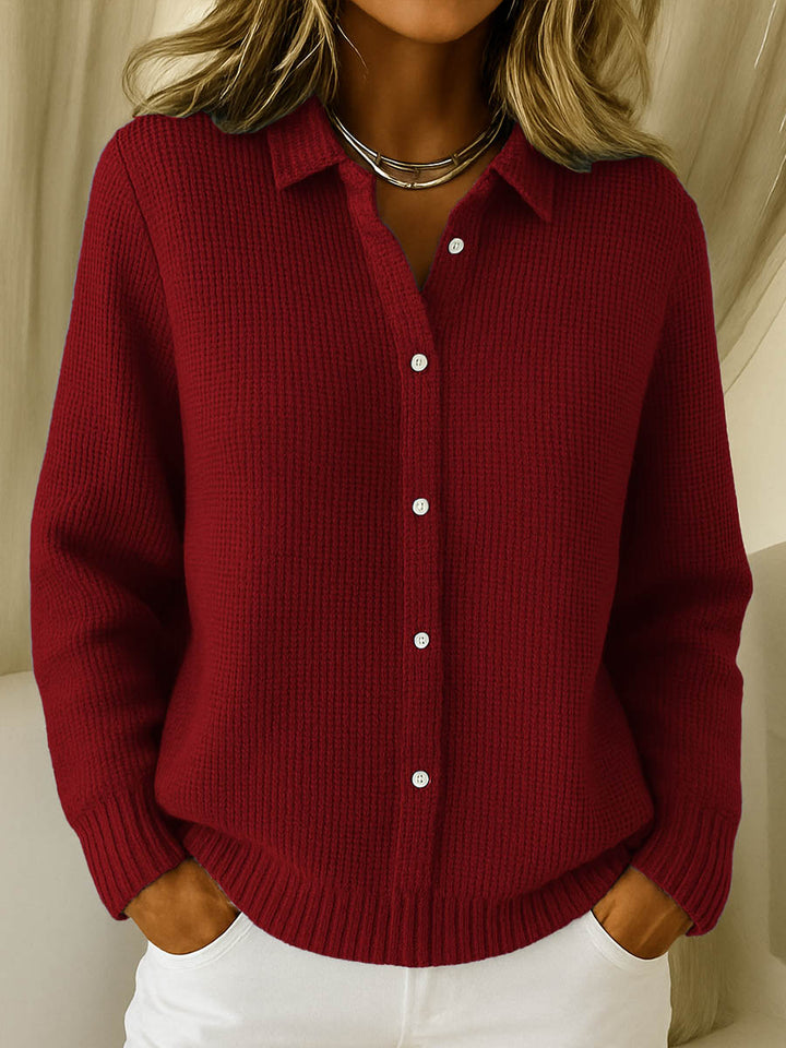 Nancy | Button-Front Ribbed-Trim Collared Sweater