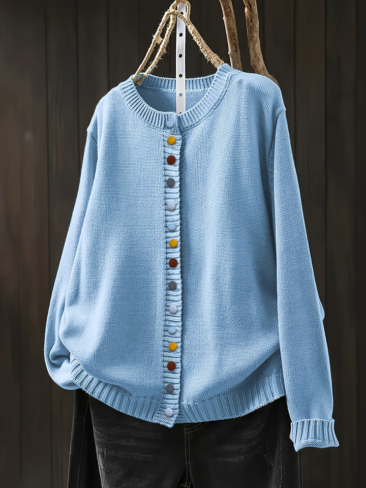 Gretchen | Decorative-Button Relaxed One-Size Cardigan