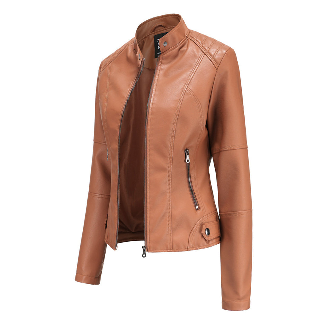 Jade | Asymmetric-Zip Leather-Look Biker Jacket
