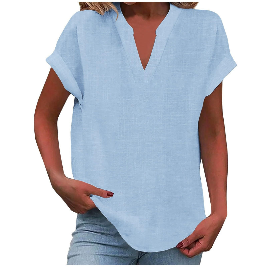 Leslie | Relaxed-Fit Roll-Sleeve Notch-Neck Blouse