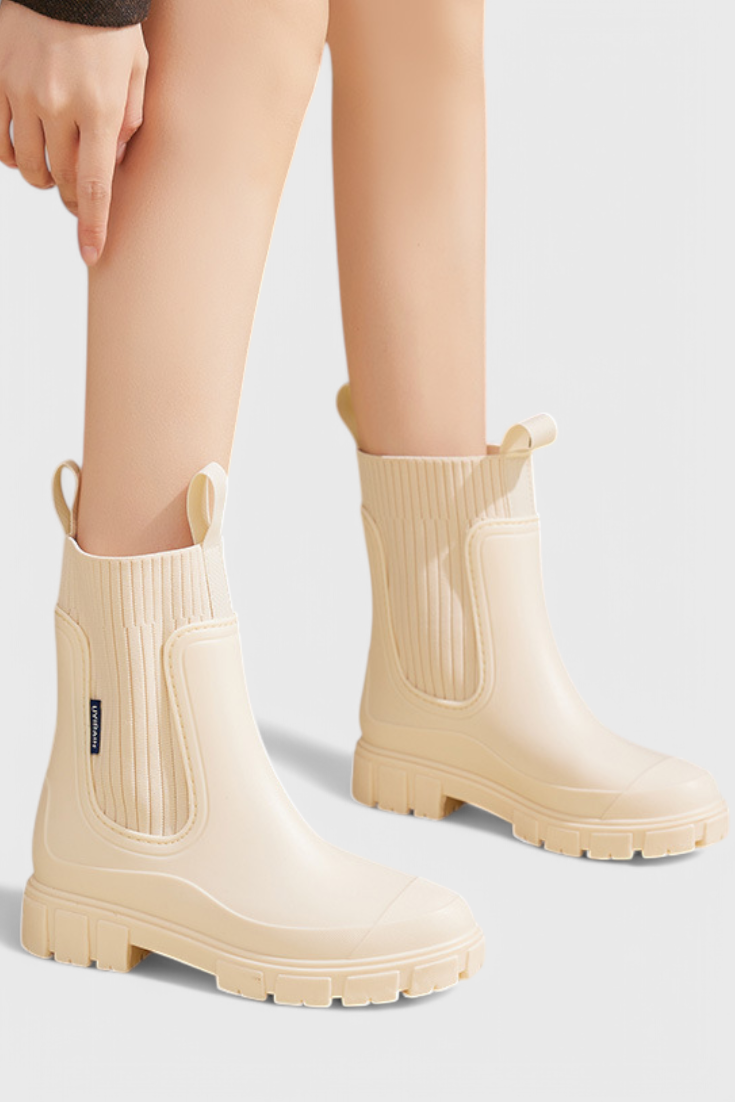 Mallory | Waterproof Knit-Collar Chelsea Rain Boots