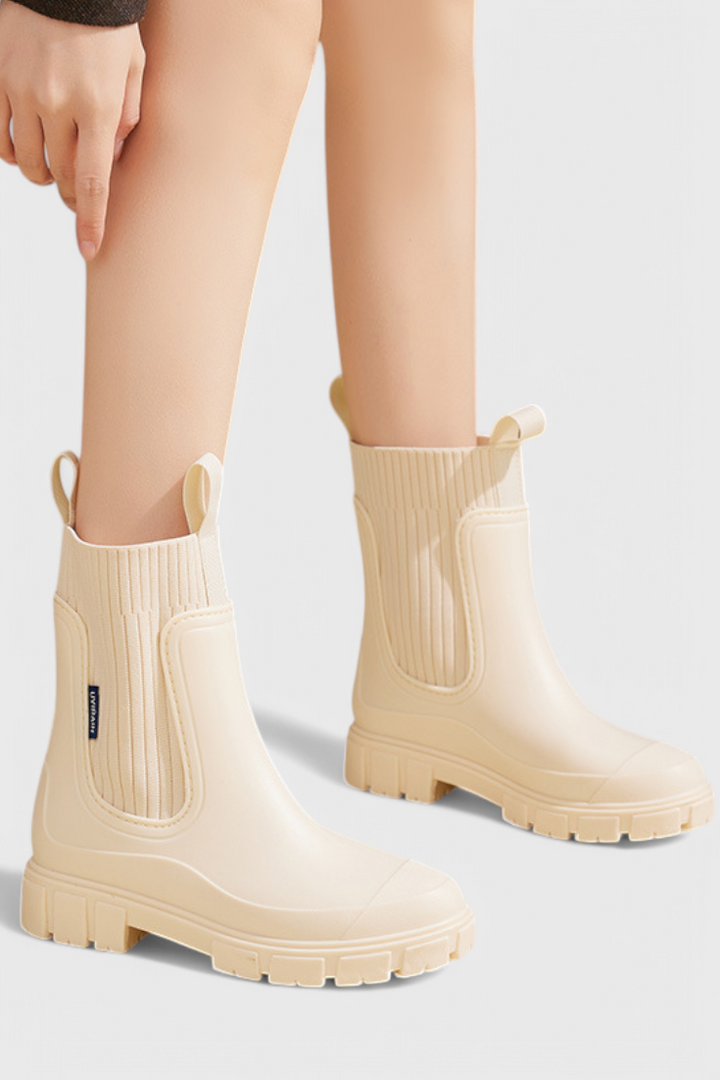 Mallory | Waterproof Knit-Collar Chelsea Rain Boots