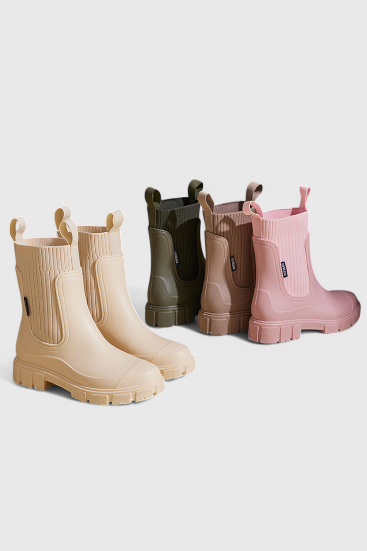 Mallory | Waterproof Knit-Collar Chelsea Rain Boots