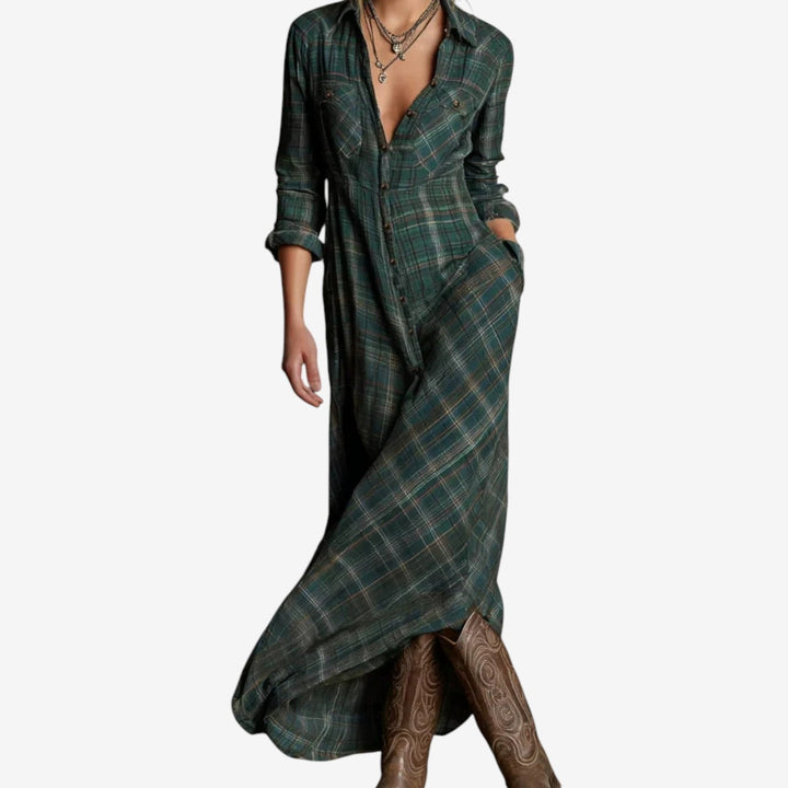 Emma | Plaid Snap-Button Maxi Shirt Dress for Fall