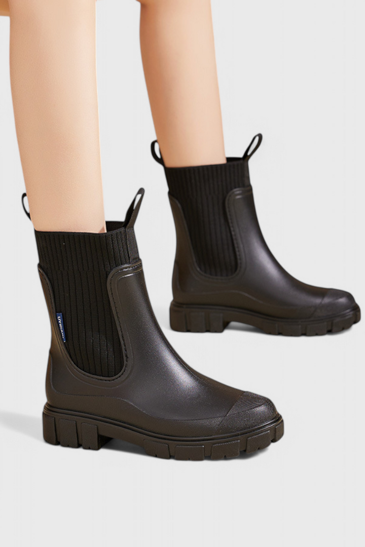 Mallory | Waterproof Knit-Collar Chelsea Rain Boots