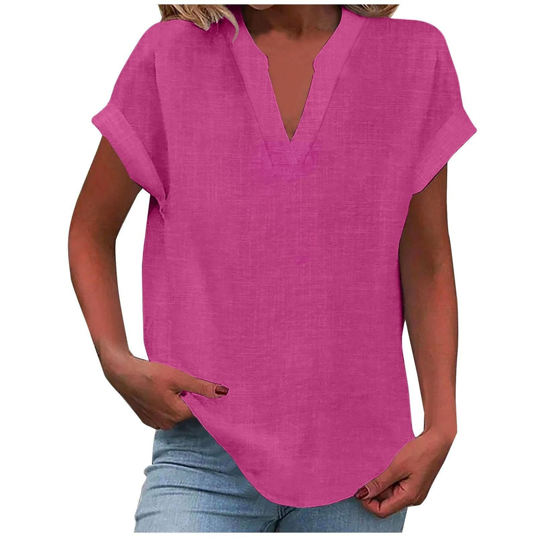 Leslie | Relaxed-Fit Roll-Sleeve Notch-Neck Blouse