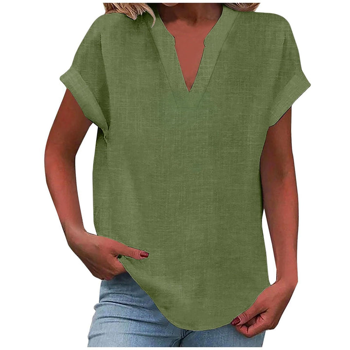 Leslie | Relaxed-Fit Roll-Sleeve Notch-Neck Blouse