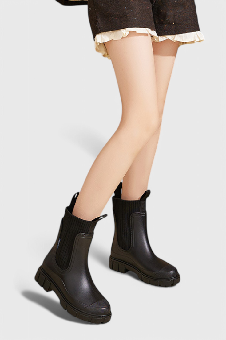 Mallory | Waterproof Knit-Collar Chelsea Rain Boots