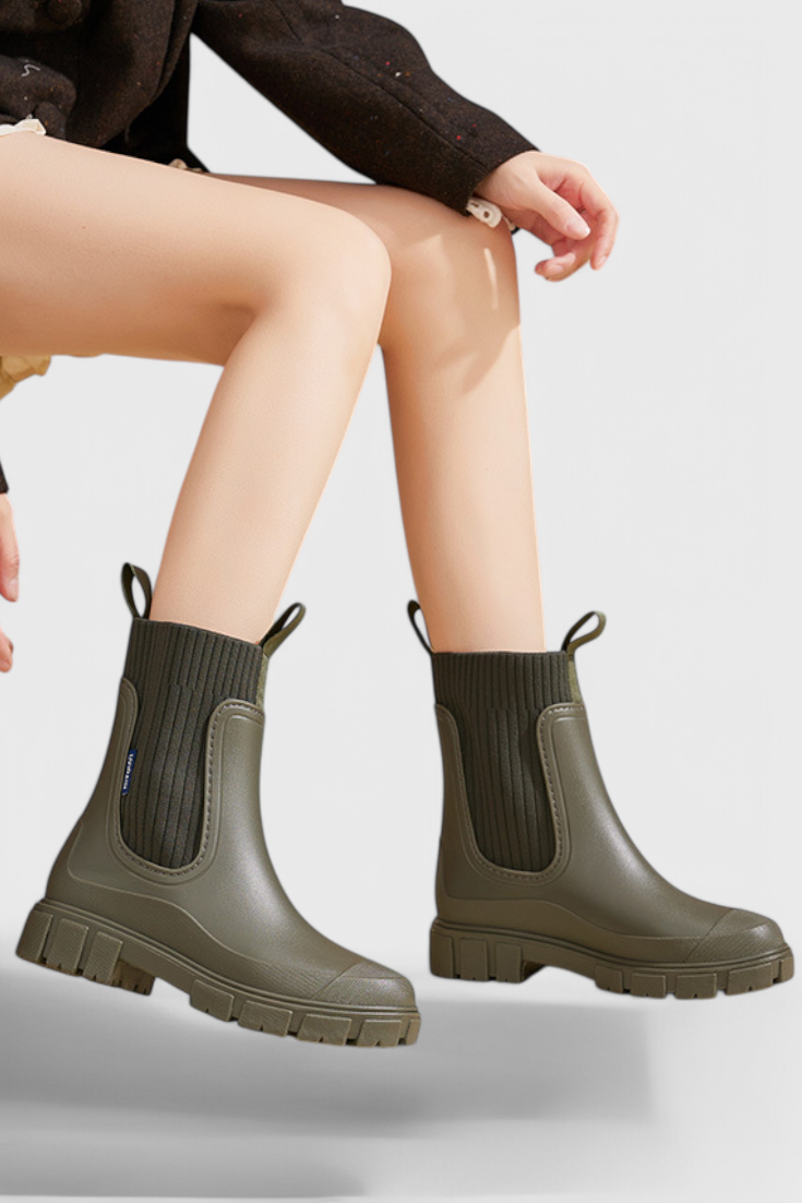 Mallory | Waterproof Knit-Collar Chelsea Rain Boots