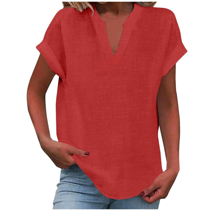 Leslie | Relaxed-Fit Roll-Sleeve Notch-Neck Blouse