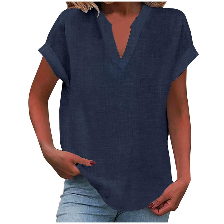 Leslie | Relaxed-Fit Roll-Sleeve Notch-Neck Blouse