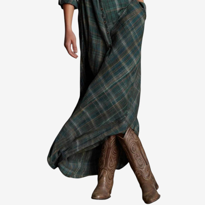 Emma | Plaid Snap-Button Maxi Shirt Dress for Fall