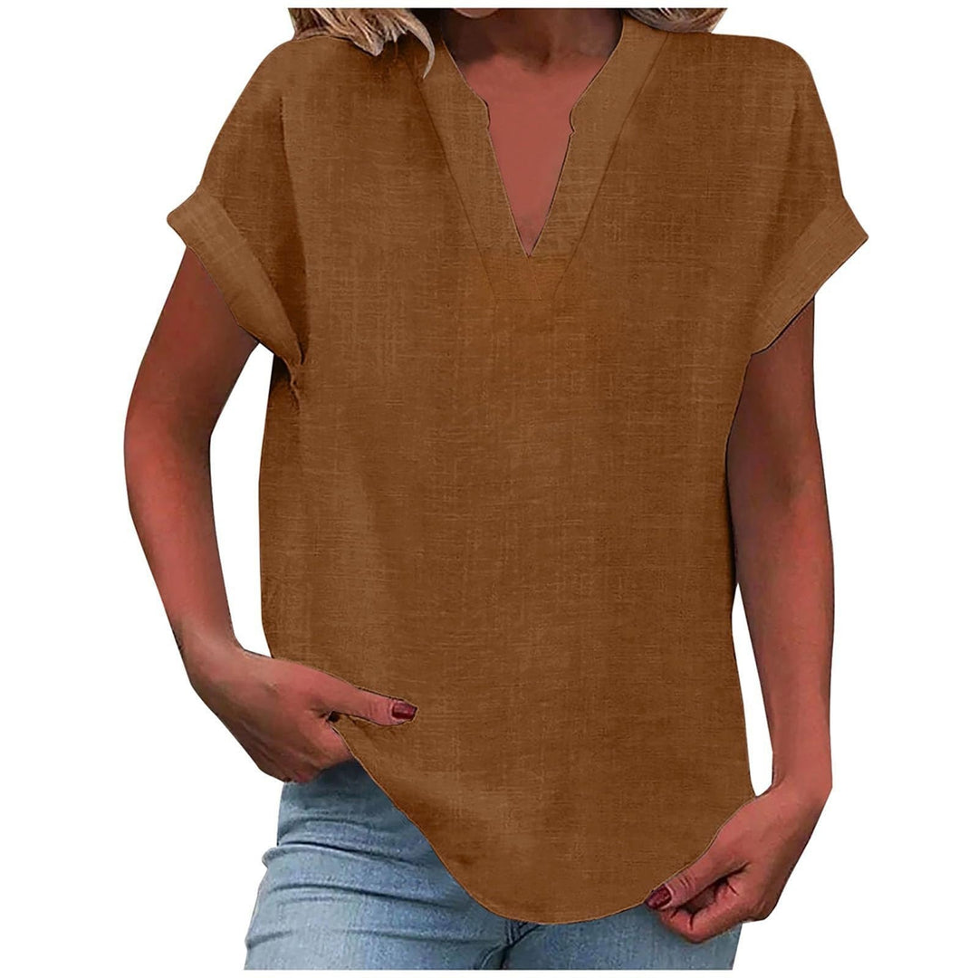 Leslie | Relaxed-Fit Roll-Sleeve Notch-Neck Blouse