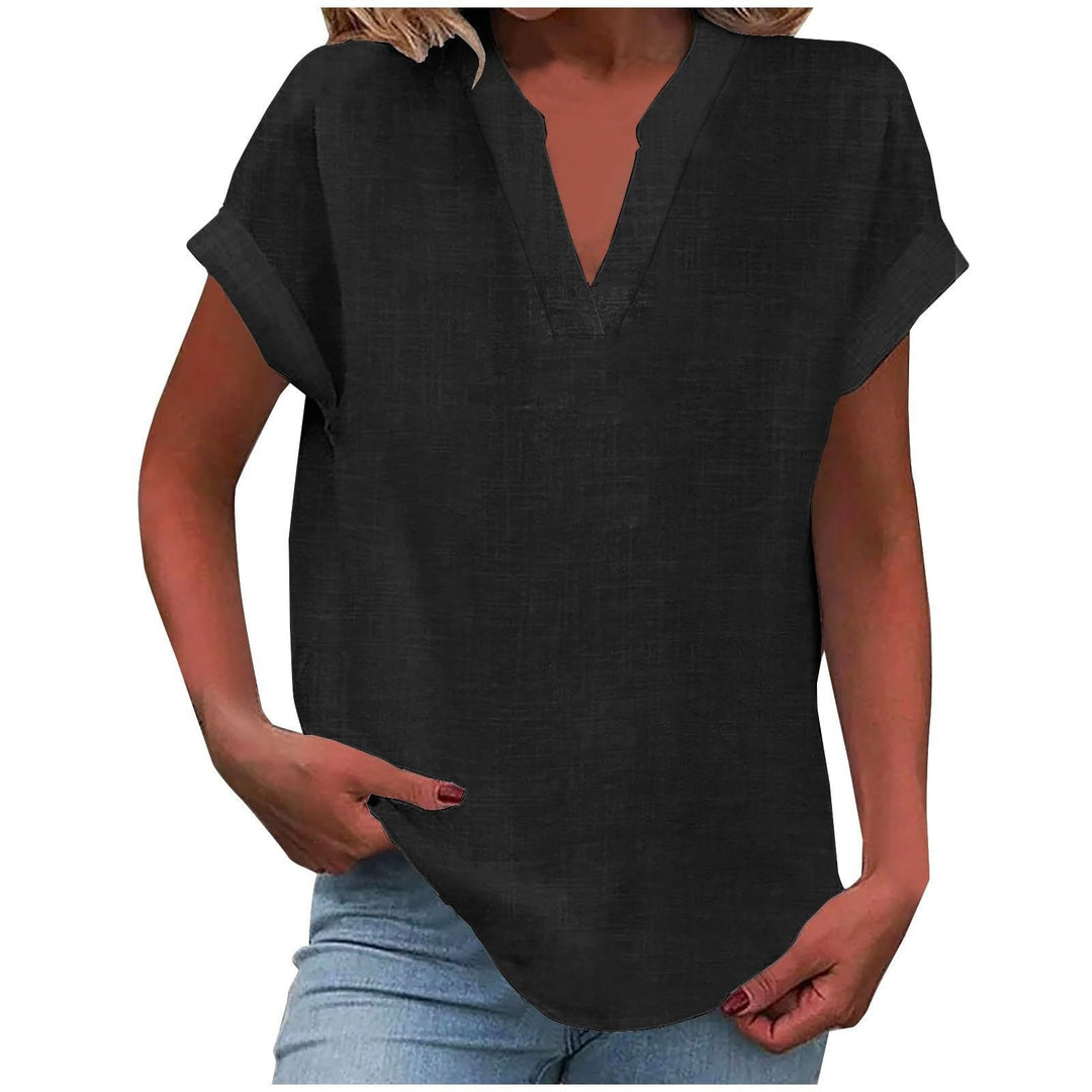 Leslie | Relaxed-Fit Roll-Sleeve Notch-Neck Blouse