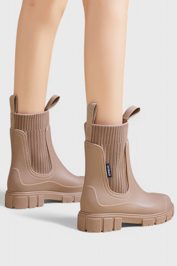 Mallory | Waterproof Knit-Collar Chelsea Rain Boots