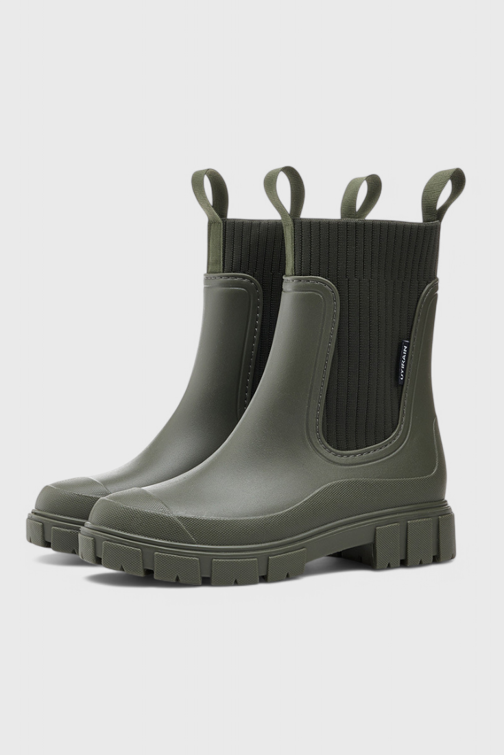 Mallory | Waterproof Knit-Collar Chelsea Rain Boots