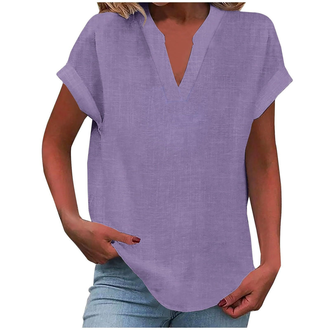 Leslie | Relaxed-Fit Roll-Sleeve Notch-Neck Blouse