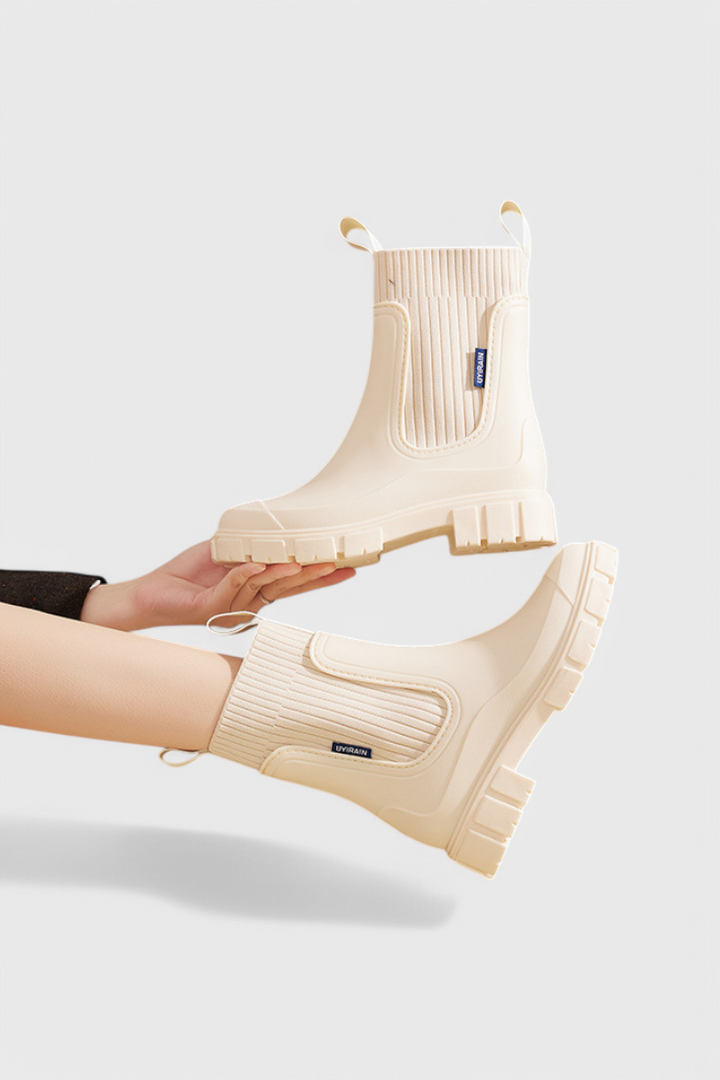 Mallory | Waterproof Knit-Collar Chelsea Rain Boots