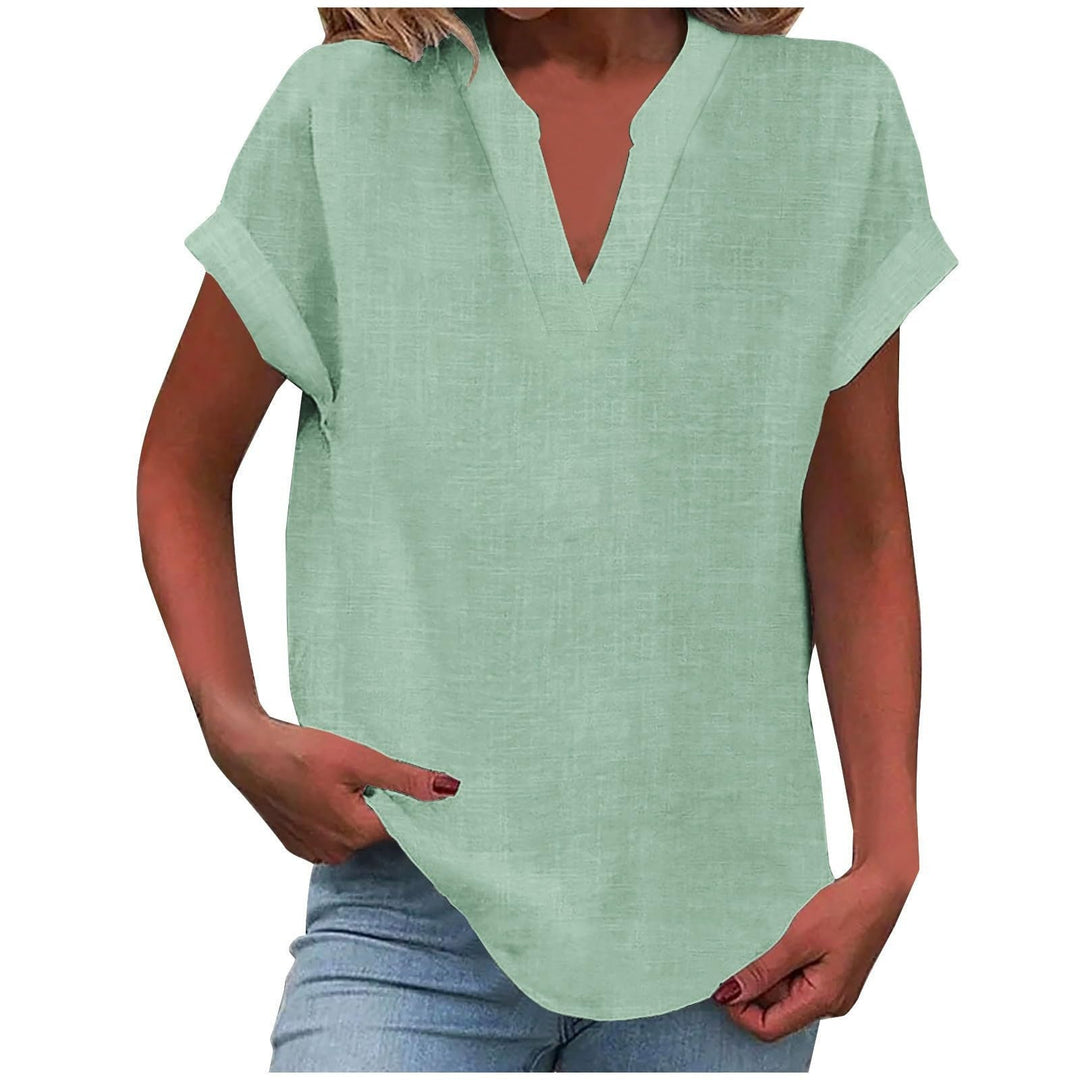 Leslie | Relaxed-Fit Roll-Sleeve Notch-Neck Blouse
