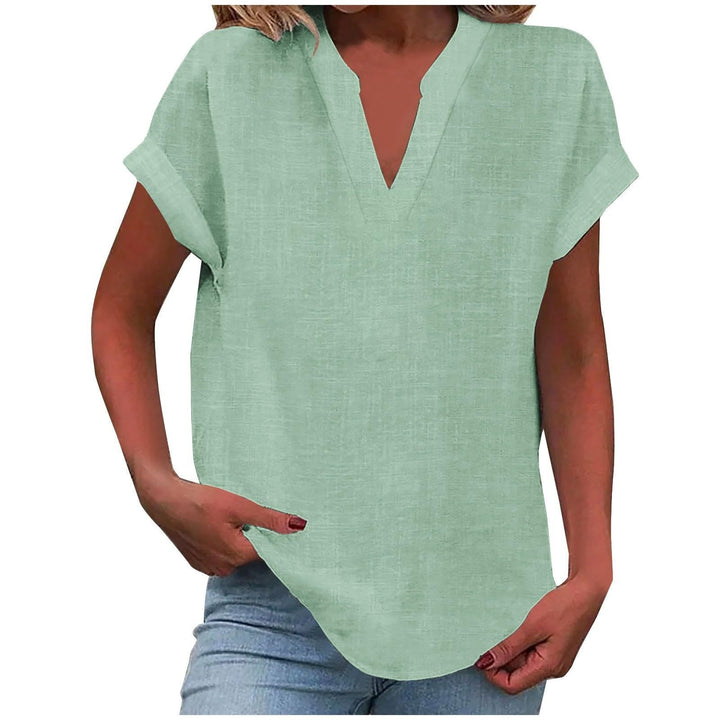 Leslie | Relaxed-Fit Roll-Sleeve Notch-Neck Blouse