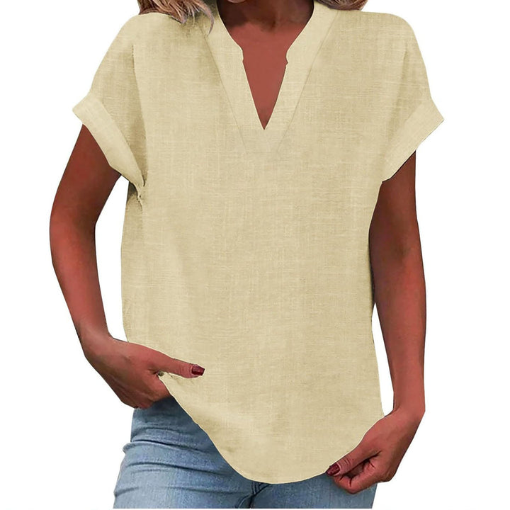 Leslie | Relaxed-Fit Roll-Sleeve Notch-Neck Blouse