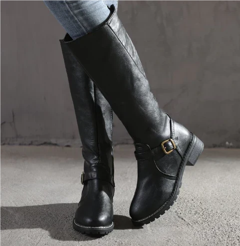 Farrah | Buckle-Strap Stacked-Heel Knee-High Boots for Fall