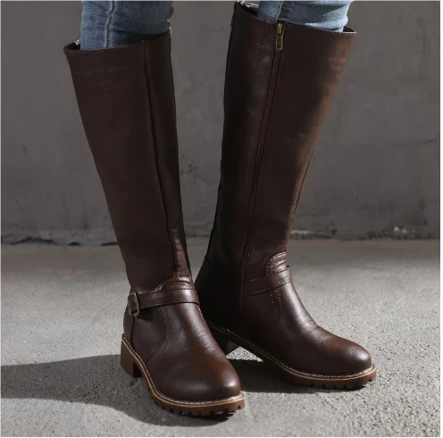 Farrah | Buckle-Strap Stacked-Heel Knee-High Boots for Fall