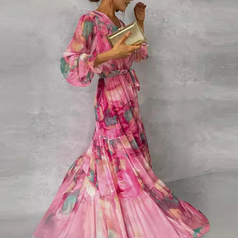 Katie | Floral Tie-Waist Layered Wedding Guest Dress