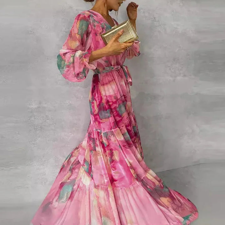 Katie | Floral Tie-Waist Layered Wedding Guest Dress