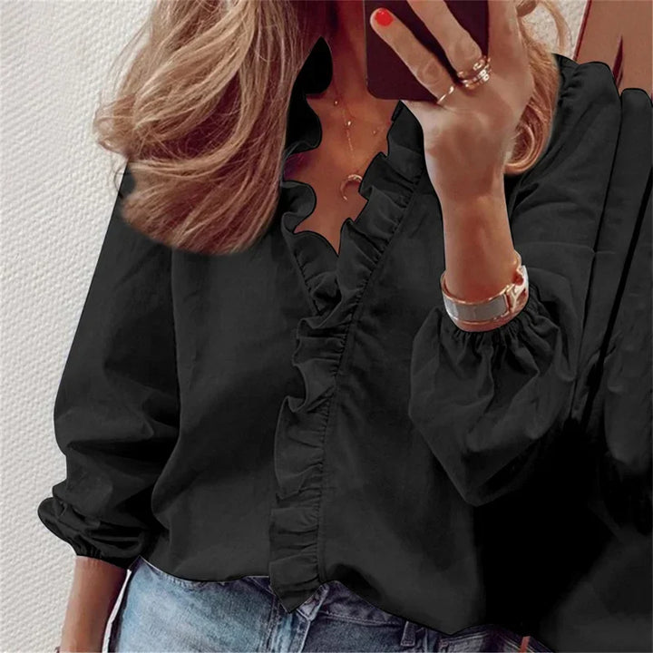 Elaine | Ruffle-Neck Balloon-Sleeve Blouse