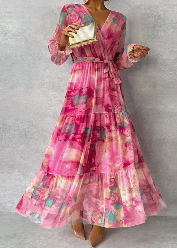 Katie | Floral Tie-Waist Layered Wedding Guest Dress
