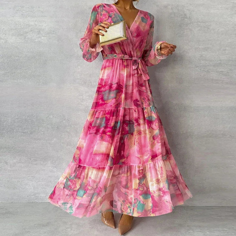Katie | Floral Tie-Waist Layered Wedding Guest Dress