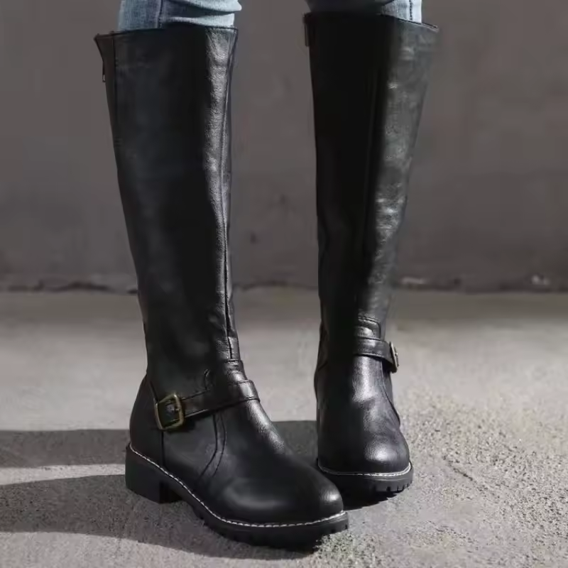 Farrah | Buckle-Strap Stacked-Heel Knee-High Boots for Fall